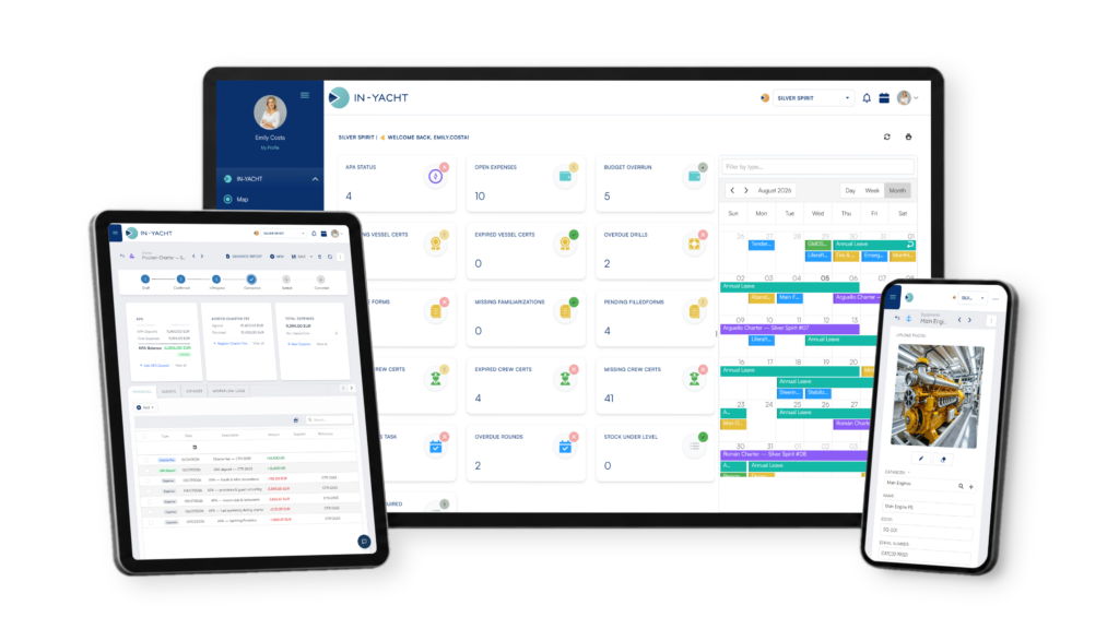 IN-YACHT yacht management software across desktop, tablet and mobile devices